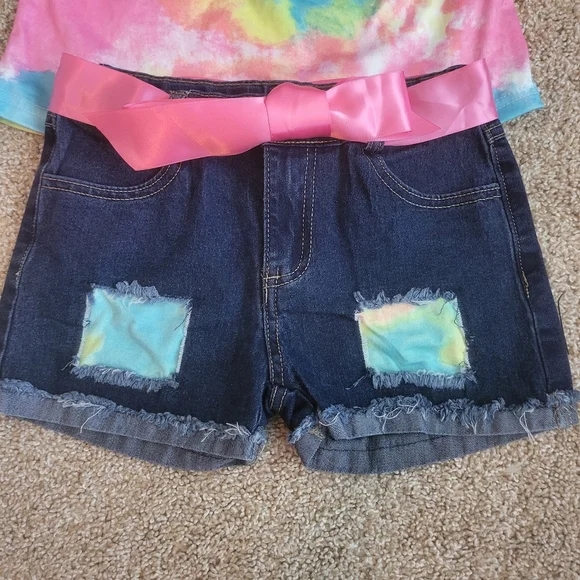 ♥️NWT♥️ MIA BELLE COLORFUL TIE-DYE TOP &DENIM SHORTS SET